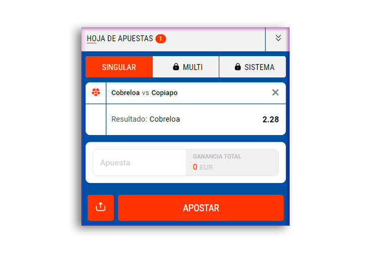 Seleccionar el tipo y el importe de la apuesta